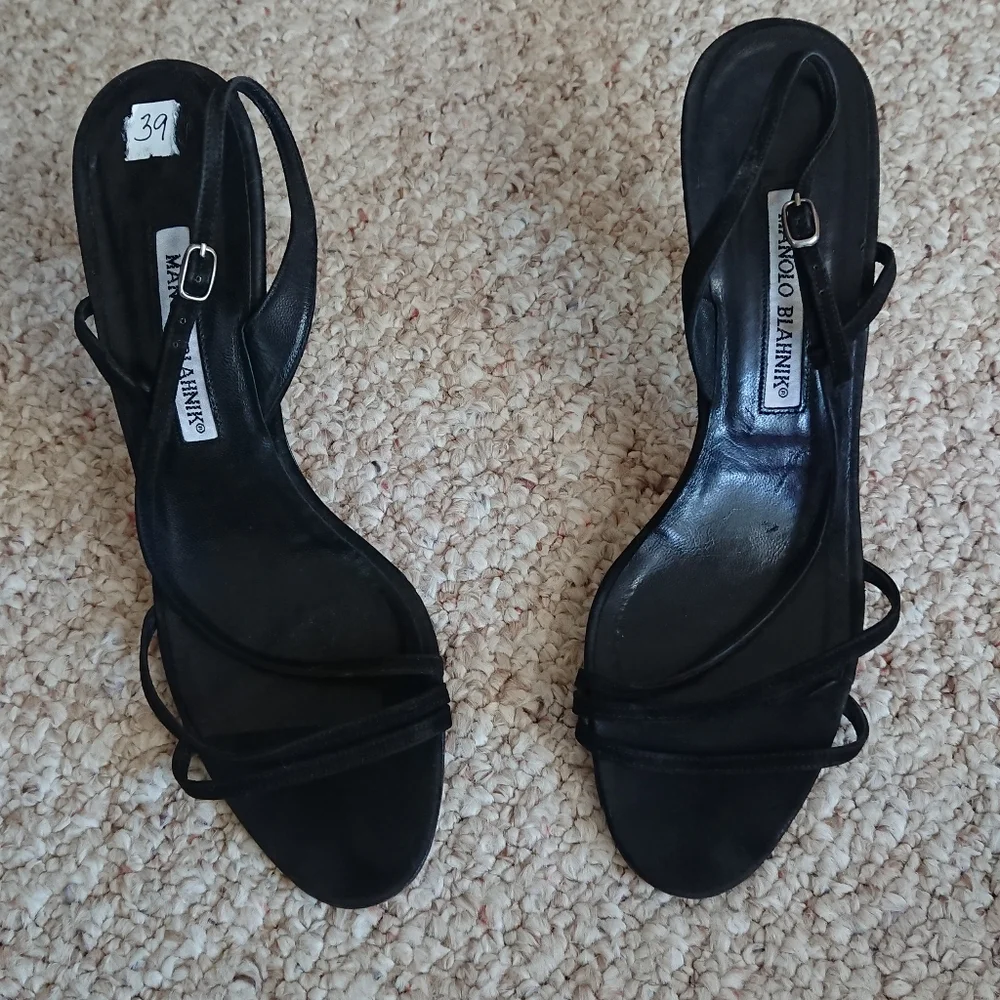 Manolo Blahnik Elegant Black leather Strappy Heels size 38 - Picture 5 of 13